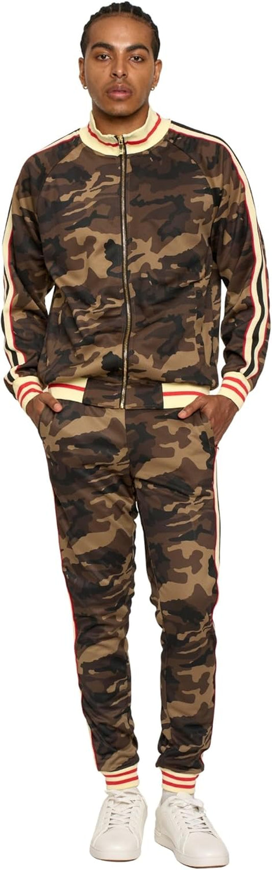 Men'S 2-Piece Tracksuit Set Cotton Blend Zip-Up Jogging Sweatsuit with Trim Detail S-5XL