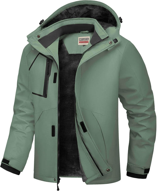 Men'S Waterproof Ski Jacket Warm Winter Coats Windproof Winter Jackets for Men Fleece Lined Windbreaker with Hood